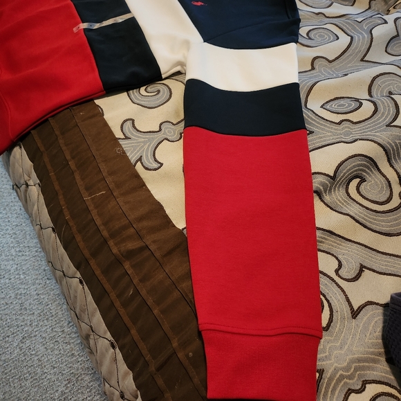 SOLD! Men’s POLO RALPH LAUREN  Crewneck Colorblock Navy Red White Sweatshirt Med - Picture 3 of 8